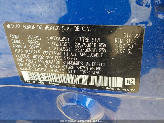 Photo 8 VIN: 3CZRU5H14NM731311 - HONDA HR-V 