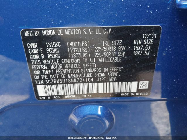 Photo 8 VIN: 3CZRU5H18NM724104 - HONDA HR-V 