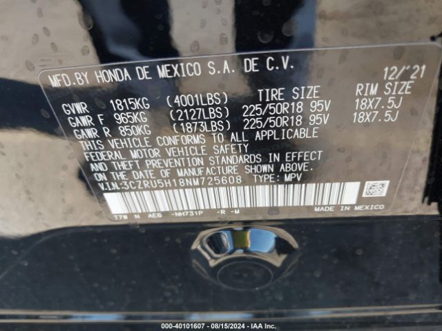 Photo 8 VIN: 3CZRU5H18NM725608 - HONDA HR-V 