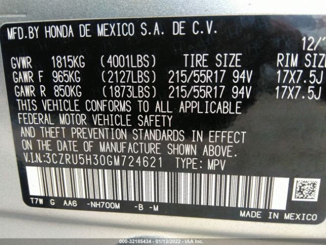 Photo 8 VIN: 3CZRU5H30GM724621 - HONDA HR-V 