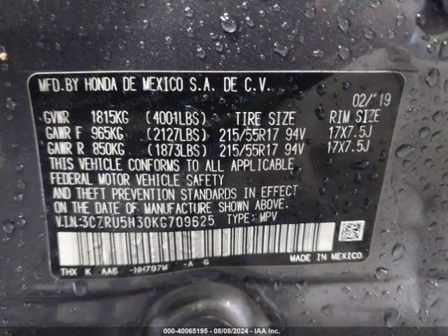 Photo 8 VIN: 3CZRU5H30KG709625 - HONDA HR-V 