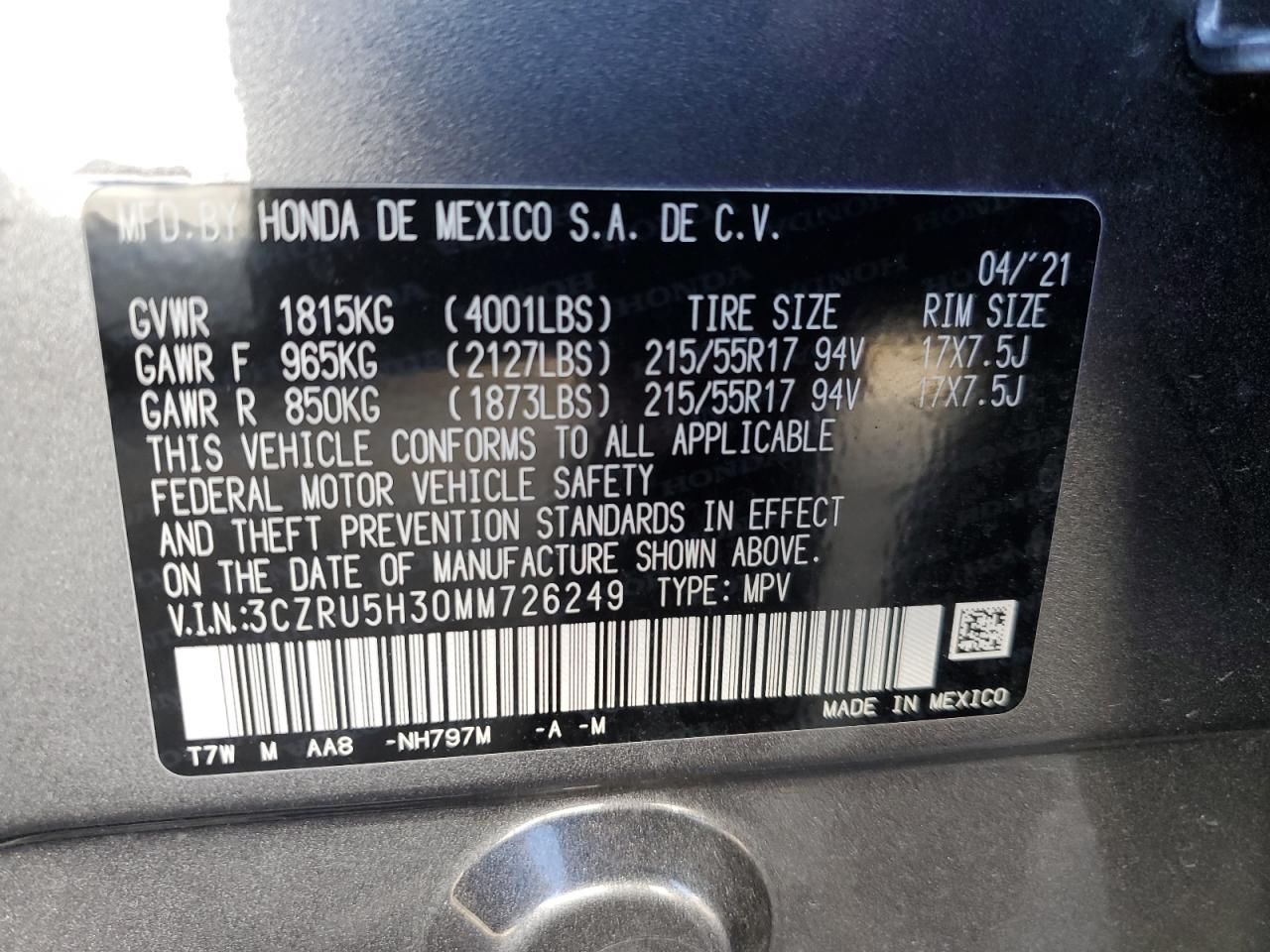 Photo 13 VIN: 3CZRU5H30MM726249 - HONDA HR-V 