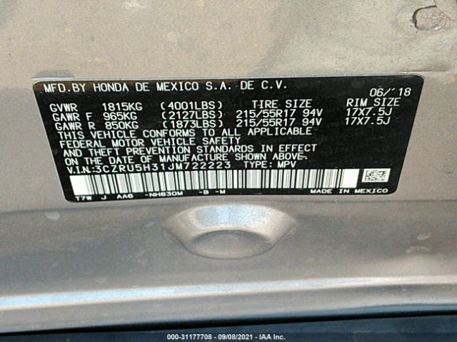 Photo 8 VIN: 3CZRU5H31JM722223 - HONDA HR-V 