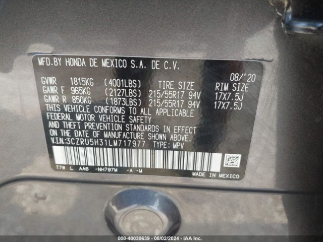 Photo 8 VIN: 3CZRU5H31LM717977 - HONDA HR-V 