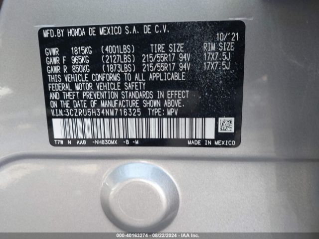 Photo 8 VIN: 3CZRU5H34NM716325 - HONDA HR-V 