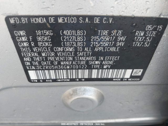 Photo 8 VIN: 3CZRU5H36GM709122 - HONDA HR-V 