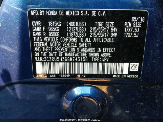 Photo 8 VIN: 3CZRU5H36GM743156 - HONDA HR-V 