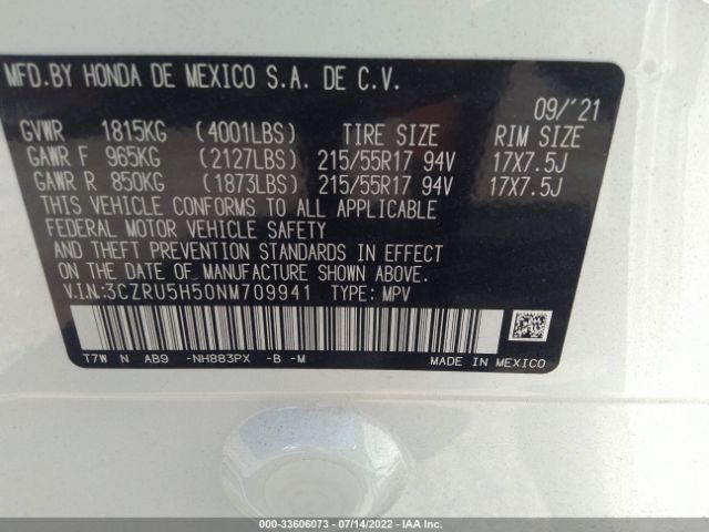 Photo 8 VIN: 3CZRU5H50NM709941 - HONDA HR-V 