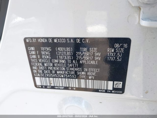 Photo 8 VIN: 3CZRU5H52GM754592 - HONDA HR-V 