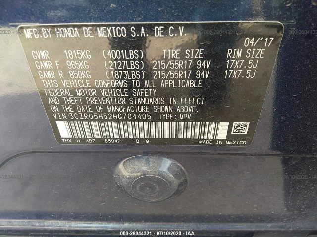 Photo 8 VIN: 3CZRU5H52HG704405 - HONDA HR-V 