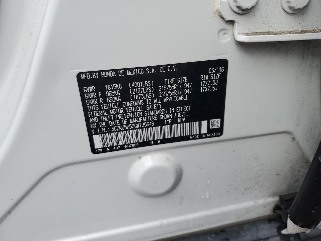 Photo 12 VIN: 3CZRU5H53GM735646 - HONDA HR-V 