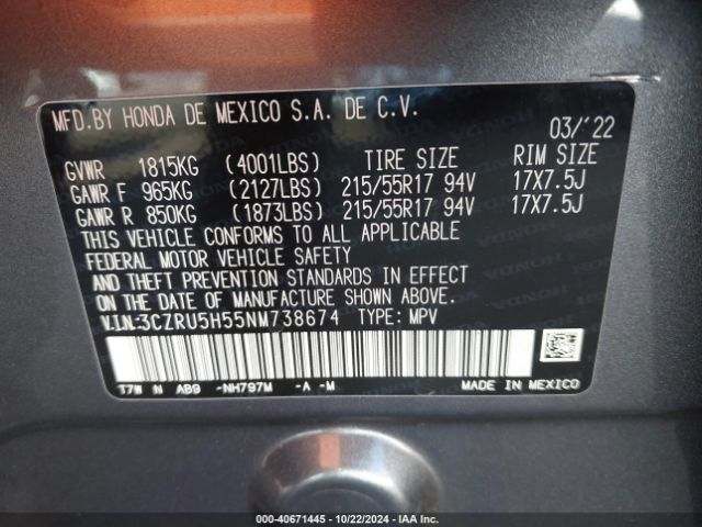 Photo 8 VIN: 3CZRU5H55NM738674 - HONDA HR-V 