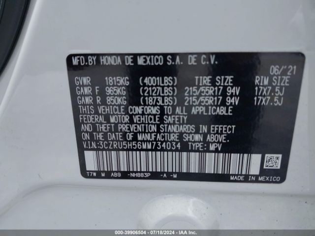 Photo 8 VIN: 3CZRU5H56MM734034 - HONDA HR-V 