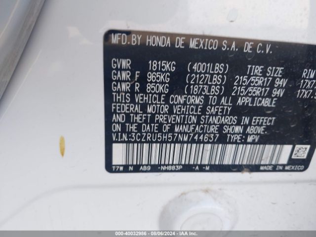 Photo 8 VIN: 3CZRU5H57NM744637 - HONDA HR-V 