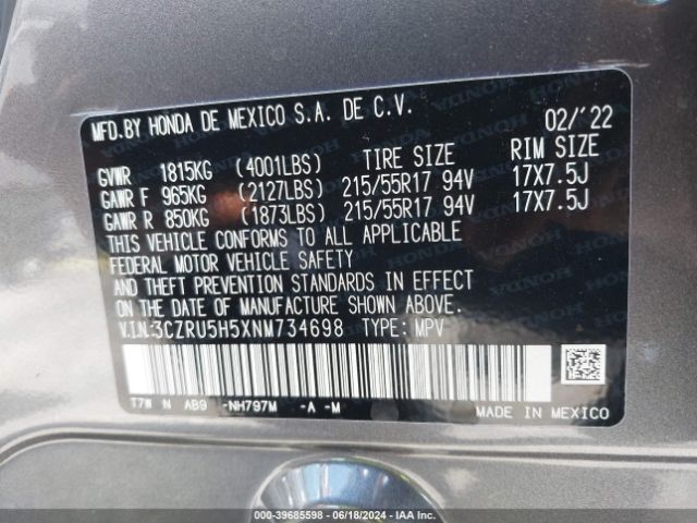 Photo 8 VIN: 3CZRU5H5XNM734698 - HONDA HR-V 