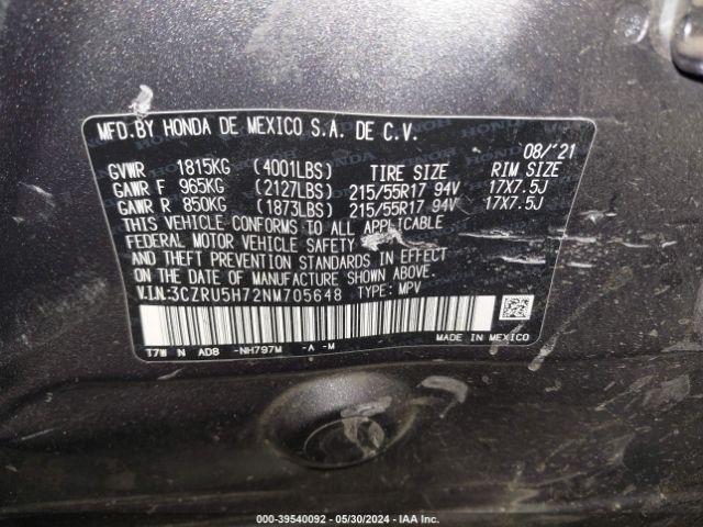 Photo 8 VIN: 3CZRU5H72NM705648 - HONDA HR-V 