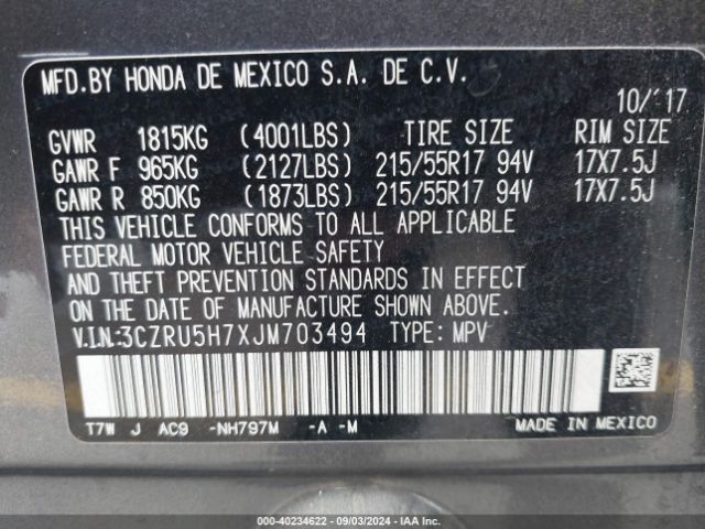 Photo 8 VIN: 3CZRU5H7XJM703494 - HONDA HR-V 