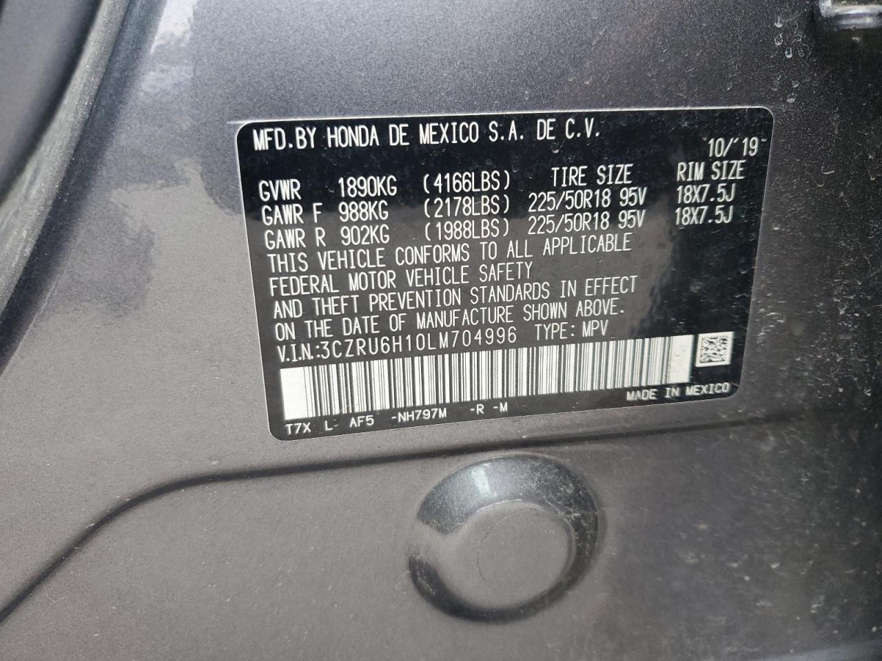 Photo 12 VIN: 3CZRU6H10LM704996 - HONDA HR-V 