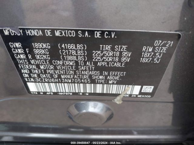 Photo 8 VIN: 3CZRU6H13NM705465 - HONDA HR-V 