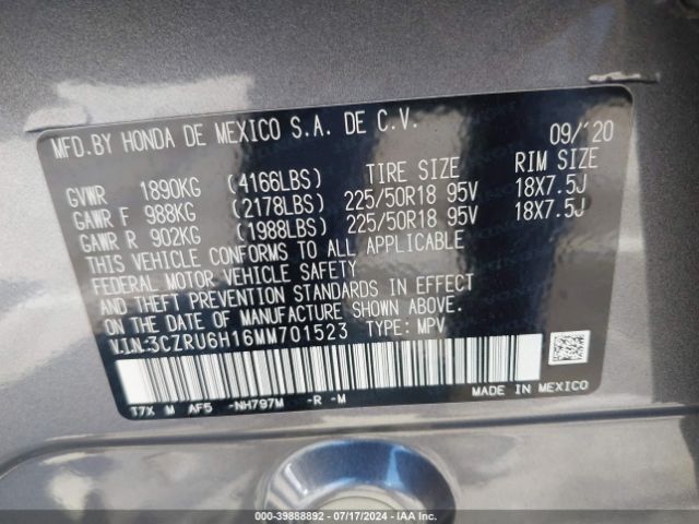 Photo 8 VIN: 3CZRU6H16MM701523 - HONDA HR-V 