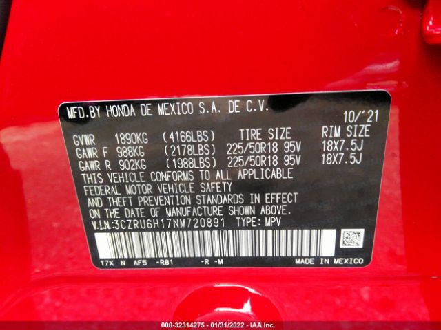 Photo 8 VIN: 3CZRU6H17NM720891 - HONDA HR-V 