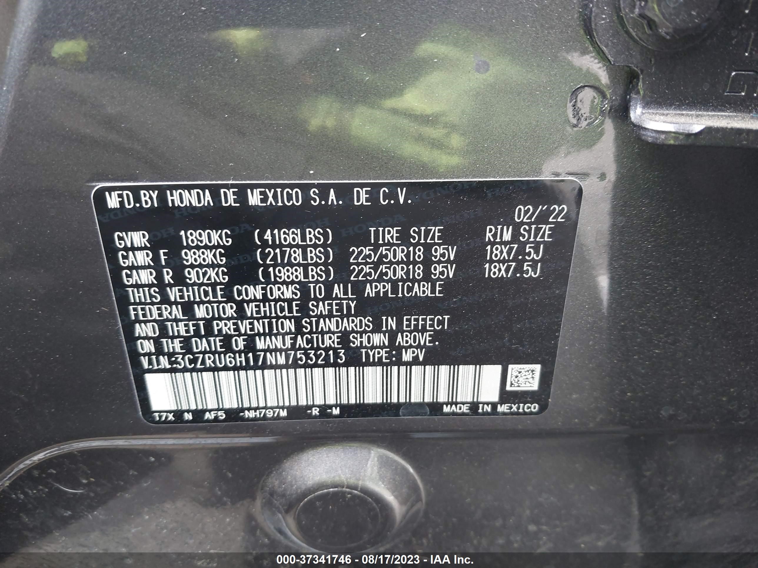 Photo 8 VIN: 3CZRU6H17NM753213 - HONDA HR-V 