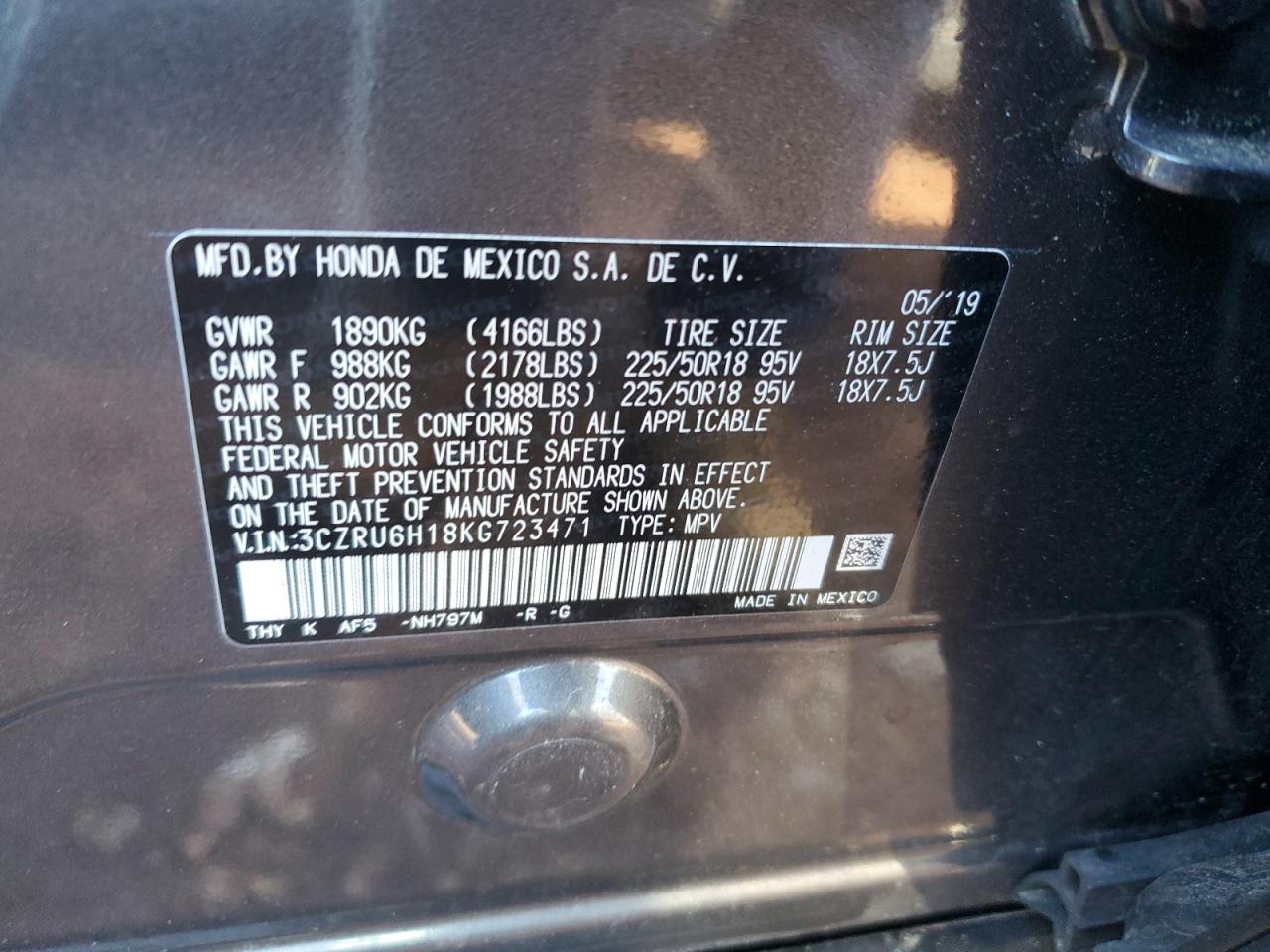 Photo 11 VIN: 3CZRU6H18KG723471 - HONDA HR-V 