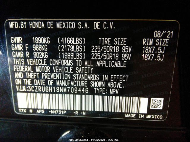 Photo 8 VIN: 3CZRU6H18NM709446 - HONDA HR-V 