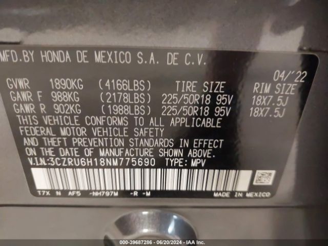 Photo 8 VIN: 3CZRU6H18NM775690 - HONDA HR-V 