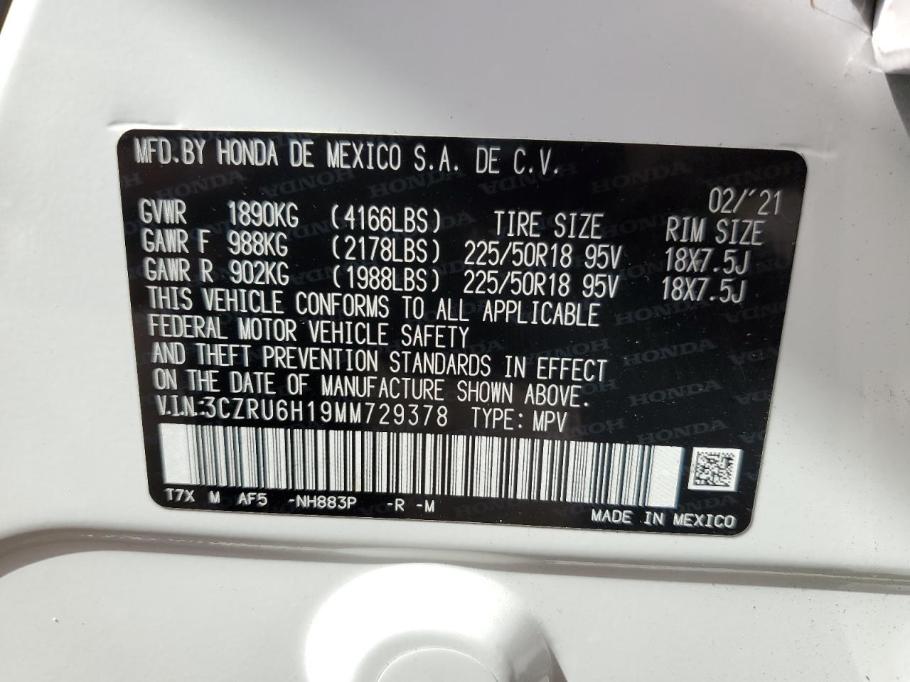 Photo 12 VIN: 3CZRU6H19MM729378 - HONDA HR-V 