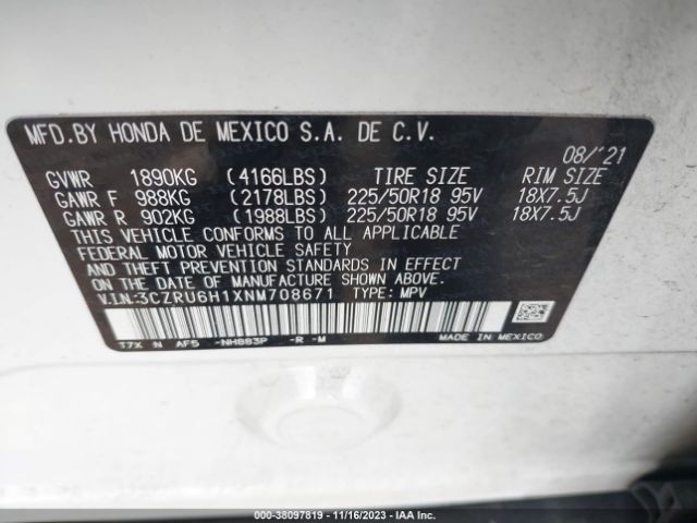 Photo 8 VIN: 3CZRU6H1XNM708671 - HONDA HR-V 