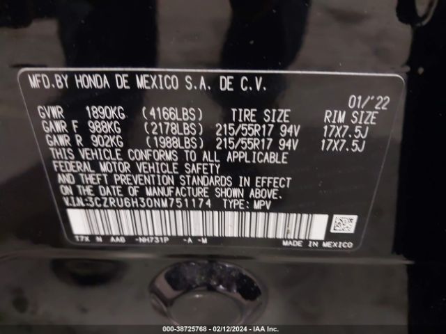 Photo 8 VIN: 3CZRU6H30NM751174 - HONDA HR-V 