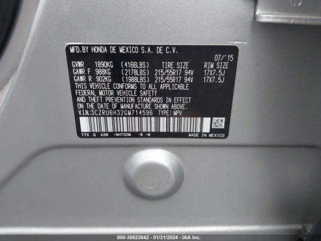 Photo 8 VIN: 3CZRU6H32GM714596 - HONDA HR-V 