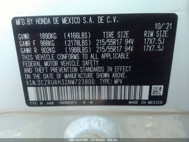 Photo 8 VIN: 3CZRU6H32NM723800 - HONDA HR-V 