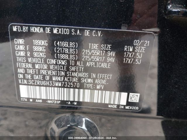 Photo 8 VIN: 3CZRU6H33MM732570 - HONDA HR-V 