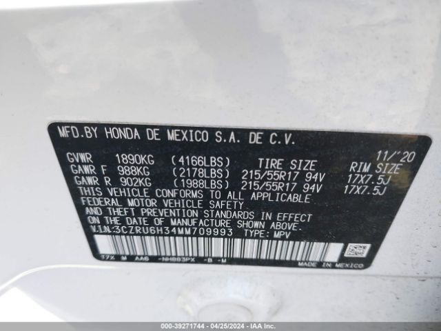 Photo 8 VIN: 3CZRU6H34MM709993 - HONDA HR-V 