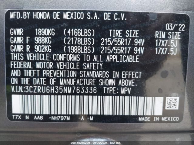 Photo 8 VIN: 3CZRU6H35NM763336 - HONDA HR-V 