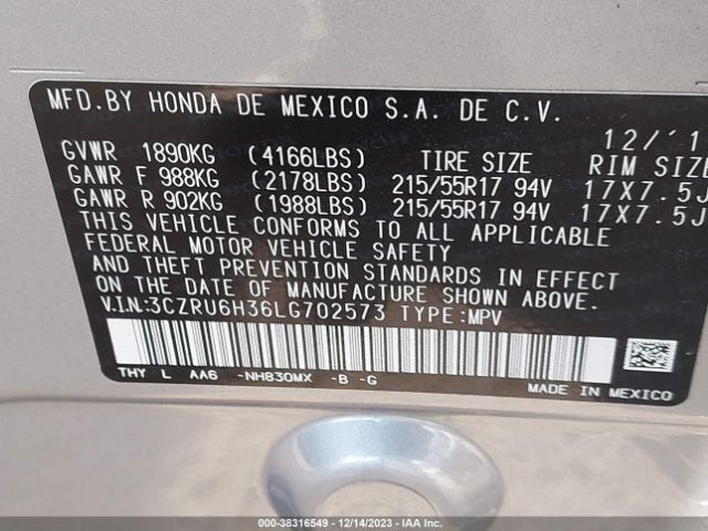 Photo 8 VIN: 3CZRU6H36LG702573 - HONDA HR-V 