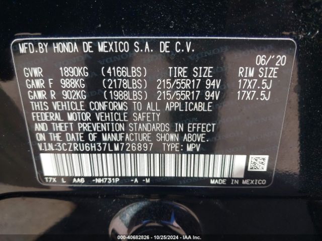 Photo 8 VIN: 3CZRU6H37LM726897 - HONDA HR-V 