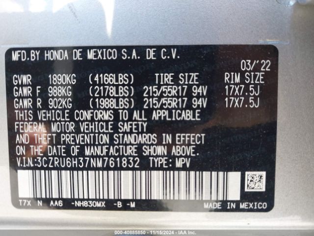 Photo 8 VIN: 3CZRU6H37NM761832 - HONDA HR-V 