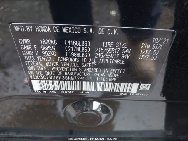 Photo 8 VIN: 3CZRU6H38NM724532 - HONDA HR-V 