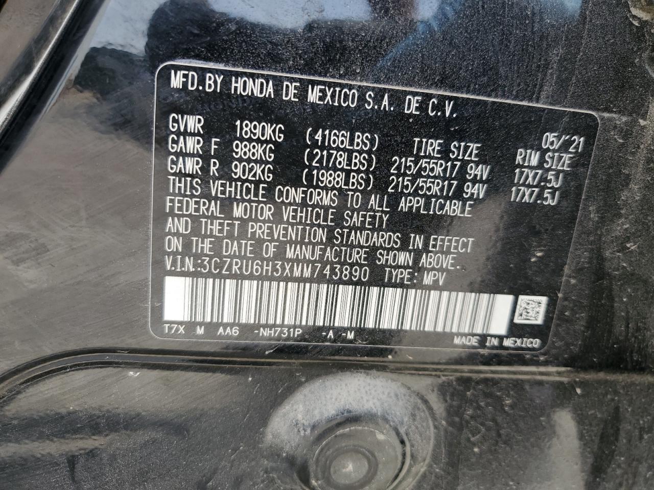 Photo 13 VIN: 3CZRU6H3XMM743890 - HONDA HR-V 