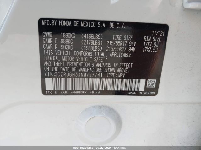 Photo 8 VIN: 3CZRU6H3XNM727741 - HONDA HR-V 