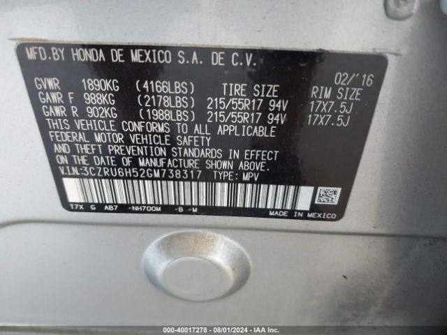 Photo 8 VIN: 3CZRU6H52GM738317 - HONDA HR-V 