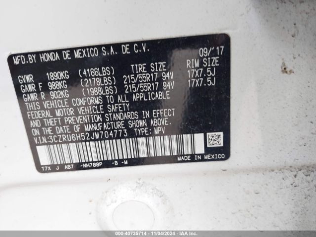 Photo 8 VIN: 3CZRU6H52JM704773 - HONDA HR-V 