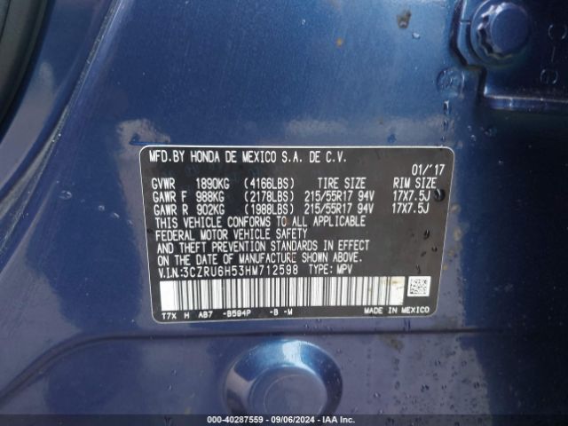 Photo 8 VIN: 3CZRU6H53HM712598 - HONDA HR-V 