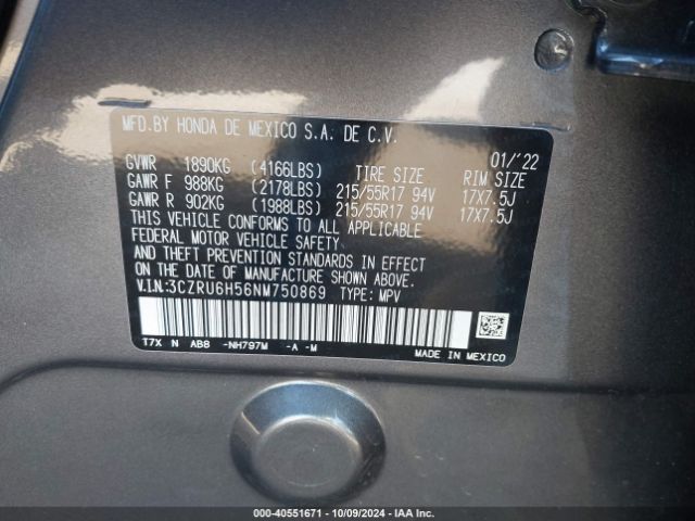 Photo 8 VIN: 3CZRU6H56NM750869 - HONDA HR-V 