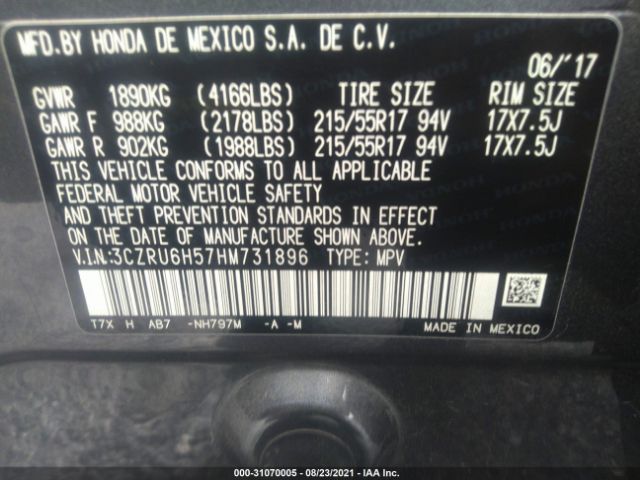 Photo 8 VIN: 3CZRU6H57HM731896 - HONDA HR-V 