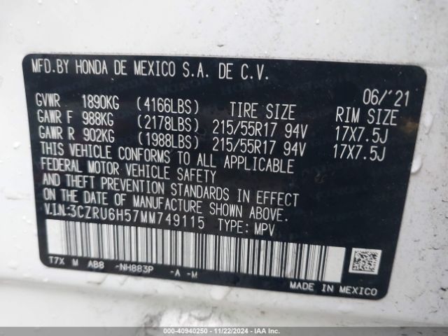 Photo 8 VIN: 3CZRU6H57MM749115 - HONDA HR-V 