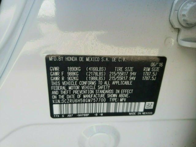 Photo 9 VIN: 3CZRU6H58GM757700 - HONDA HR-V EX 